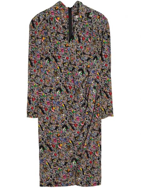 Svilena ravna haljina s printom Fendi Pre-owned crna