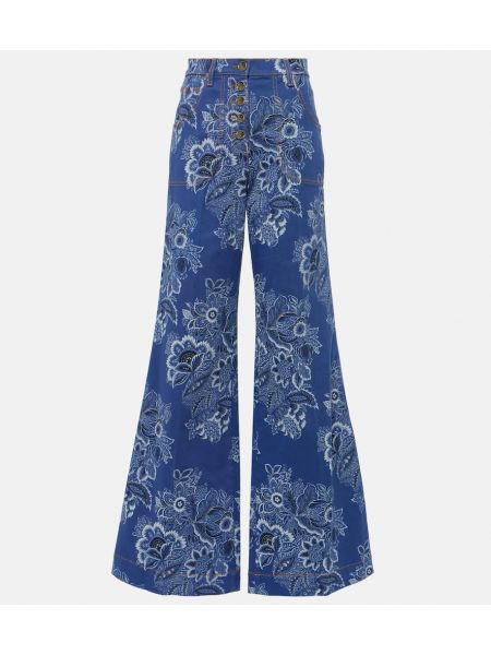 Relaxed fit gėlėtos platėjantys džinsai aukštu liemeniu Etro mėlyna