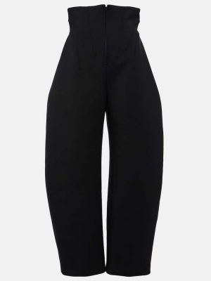 Pantalon taille haute en laine Alaïa noir
