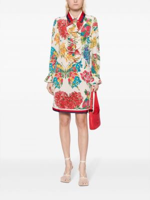 Jedwabna sukienka midi w kwiatki z nadrukiem Gucci Pre-owned