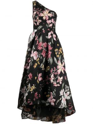 Drapert asymmetrisk floral en-skulder kjole Marchesa Notte