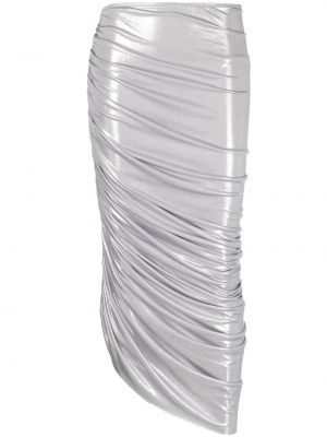 Drapované asymetrické midi sukně z polyesteru Norma Kamali - stříbrná
