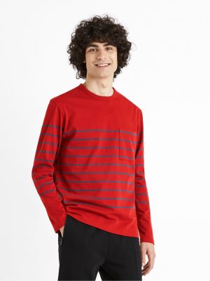 Pruhované tričko s dlhými rukávmi Celio červená