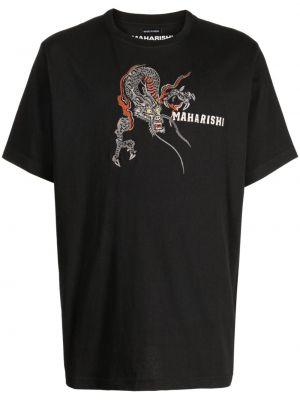 T-shirt di cotone con stampa Maharishi nero