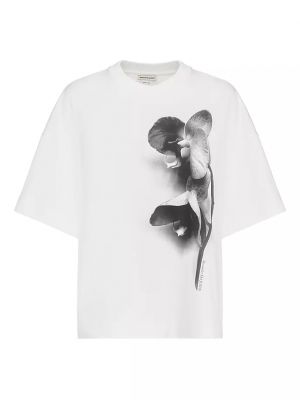 Хлопковая футболка с принтом орхидеи Alexander Mcqueen белый