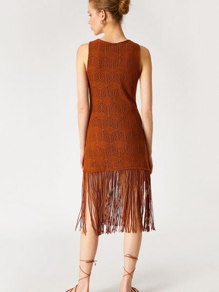 Кружевное платье с бахромой Koton коричневое