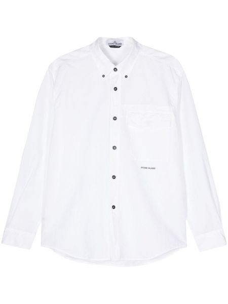 Pamučna lanena košulja s printom Stone Island bijela