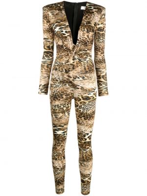 Figurbetonter overall mit print mit leopardenmuster Nissa braun