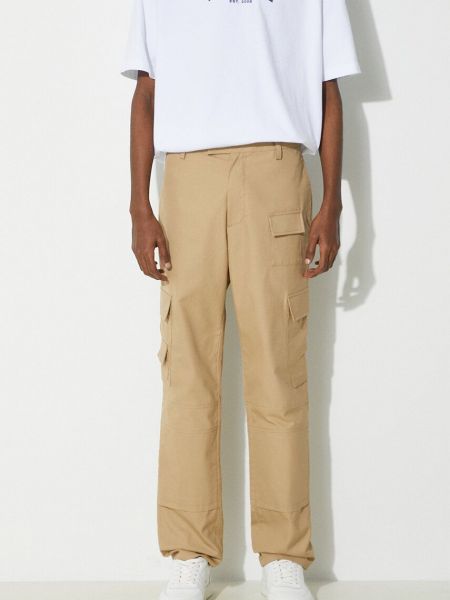 Jednobarevné bavlněné slim fit cargo kalhoty Ambush hnědé