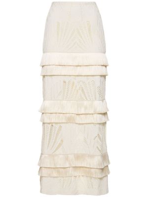 Długa spódnica z frędzli koronkowa Patbo biała