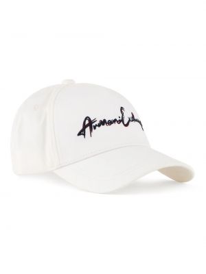 Памучна шапка с козирки бродирана Armani Exchange бяло