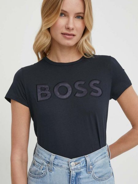 Bombažna majica Boss modra