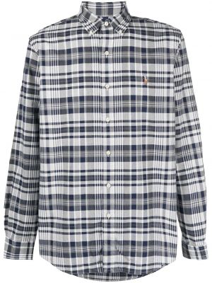 Fleecová kockovaná košeľa s výšivkou Polo Ralph Lauren sivá