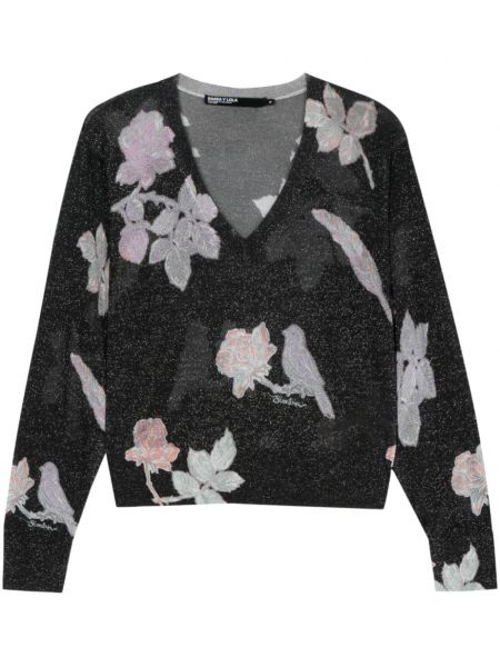 Sweter w kwiatki z nadrukiem Bimba Y Lola czarny