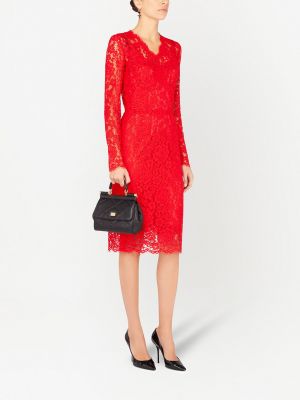Vestido midi de flores de encaje Dolce & Gabbana rojo