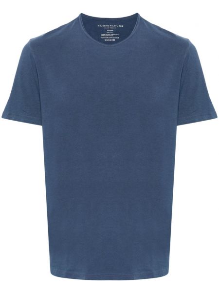 Βαμβακερή μπλούζα με στρογγυλή λαιμόκοψη Majestic Filatures μπλε