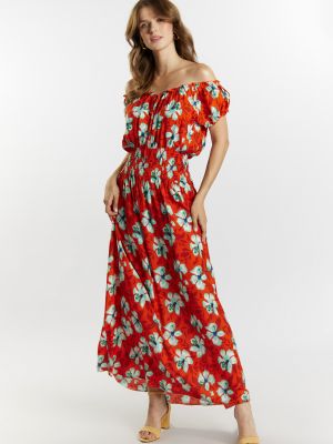 Virágos hosszú ruha Monnari piros