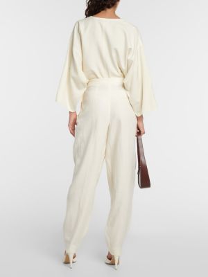 Pantalon en laine en lin slim Loro Piana blanc