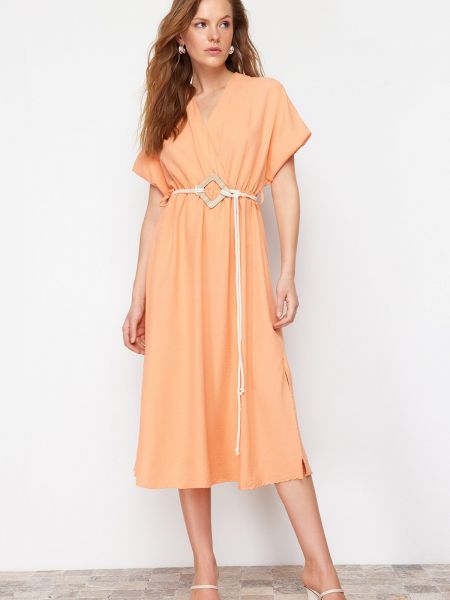 Dlouhé šaty s balónovými rukávmi Trendyol oranžová