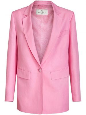 Hedvábné lněné sako s knoflíky Etro růžové