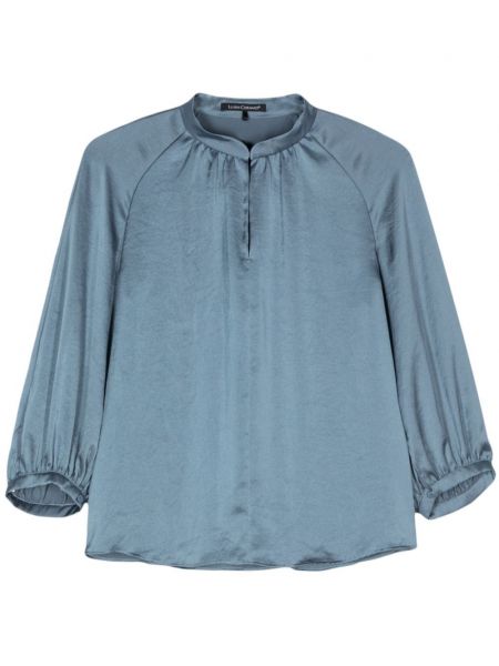 Rund hals satin bluse Luisa Cerano blå