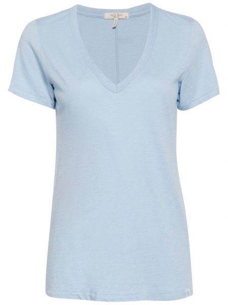 Βαμβακερή μπλούζα με λαιμόκοψη v Rag & Bone μπλε