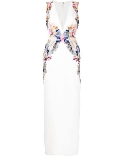 Krepové šaty s korálky Saiid Kobeisy biela