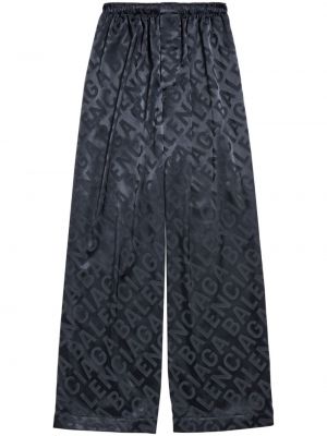 Pantaloni din satin cu imagine Balenciaga gri