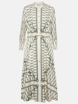 Svilena midi haljina s printom Tory Burch zelena