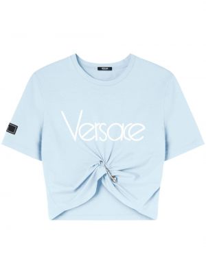 Bombažna majica s potiskom Versace modra