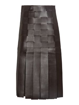 Pletená kožená sukňa so strapcami Dodo Bar Or hnedá