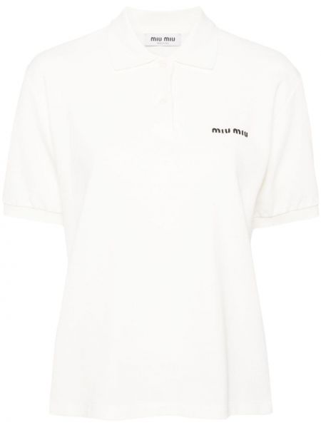 Bombažna polo majica z vezenjem Miu Miu bela