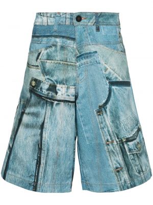 Kratke jeans hlače s potiskom Versace Jeans Couture modra
