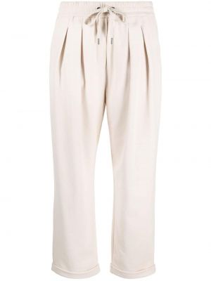Spodnie sportowe bawełniane plisowane Brunello Cucinelli białe