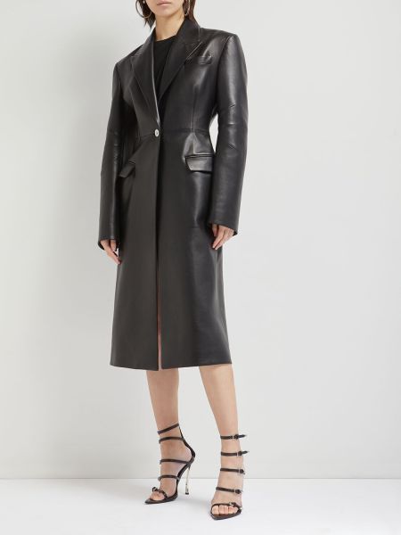 Kožený kabát Versace čierna