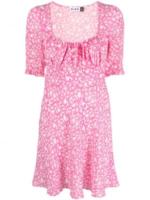 Копринена мини рокля на цветя с принт Rixo розово