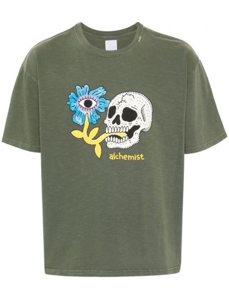 Bombažna majica s potiskom Alchemist zelena