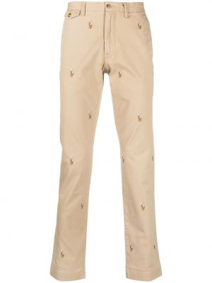 Ravne hlače z vezenjem Polo Ralph Lauren kaki