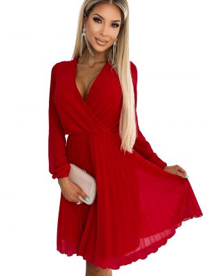 Czerwona sukienka długa z długim rękawem plisowana Numoco