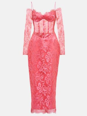 Čipkované midi šaty Rasario ružová