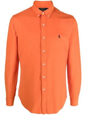 Памучна поло тениска бродирана от рипсено кадифе Polo Ralph Lauren оранжево