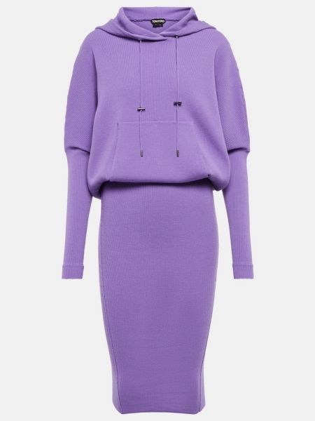 Midi obleka iz kašmirja Tom Ford vijolična