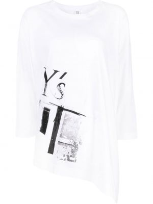 Asymetrické tričko s kulatým výstřihem Y's bílé