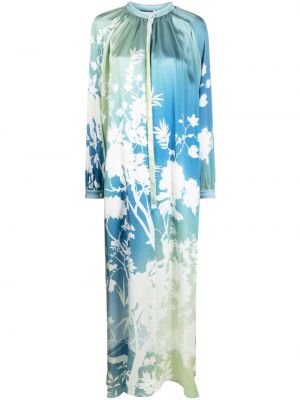 Květinové hedvábné dlouhé šaty s dlouhými rukávy F.r.s For Restless Sleepers - modrá