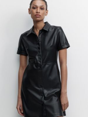 Кожаное платье мини из искусственной кожи Befree черное