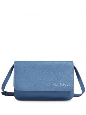 Kožená kabelka s výšivkou Marni modrá