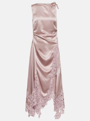 Satynowa sukienka midi koronkowa Acne Studios różowa