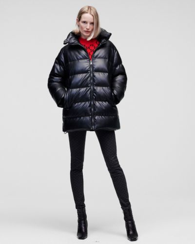 Péřová kožená bunda z imitace kůže Karl Lagerfeld černá