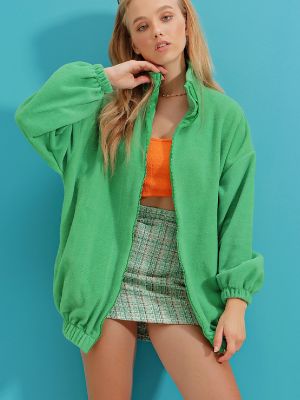 Hanorac din fleece cu guler de stand-up Trend Alaçatı Stili verde