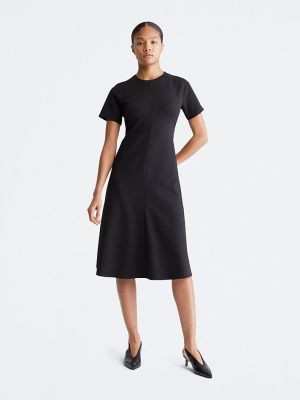Расклешенная юбка с короткими рукавами Миди-платье Calvin Klein черный